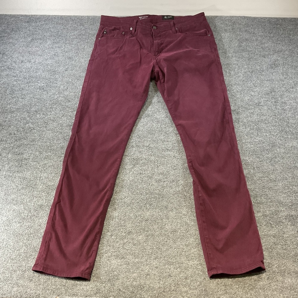 AG Adriano Goldschmied Tellis Modern Slim Pants Burgundy Maroon 36x34 Mens